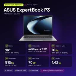 Portátil ASUS ExpertBook P3 16GB/512GB 14 polegadas WQXGA AMD Ryzen AI 5 330 SSD Sem Sistema Operativo Cinzento - 64 GB