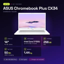Portable ASUS Chromebook Plus CX34 8 Go/256 Go 14 pouces Full HD Intel Core 3 100U UFS Blanc Nacré CX3402CVA-PQ1339 - 8 GB
