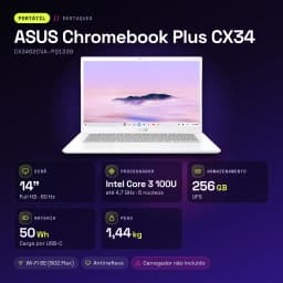 Portable ASUS Chromebook Plus CX34 8 Go/256 Go 14 pouces Full HD Intel Core 3 100U UFS Blanc Nacré CX3402CVA-PQ1339 - WiFi 6E