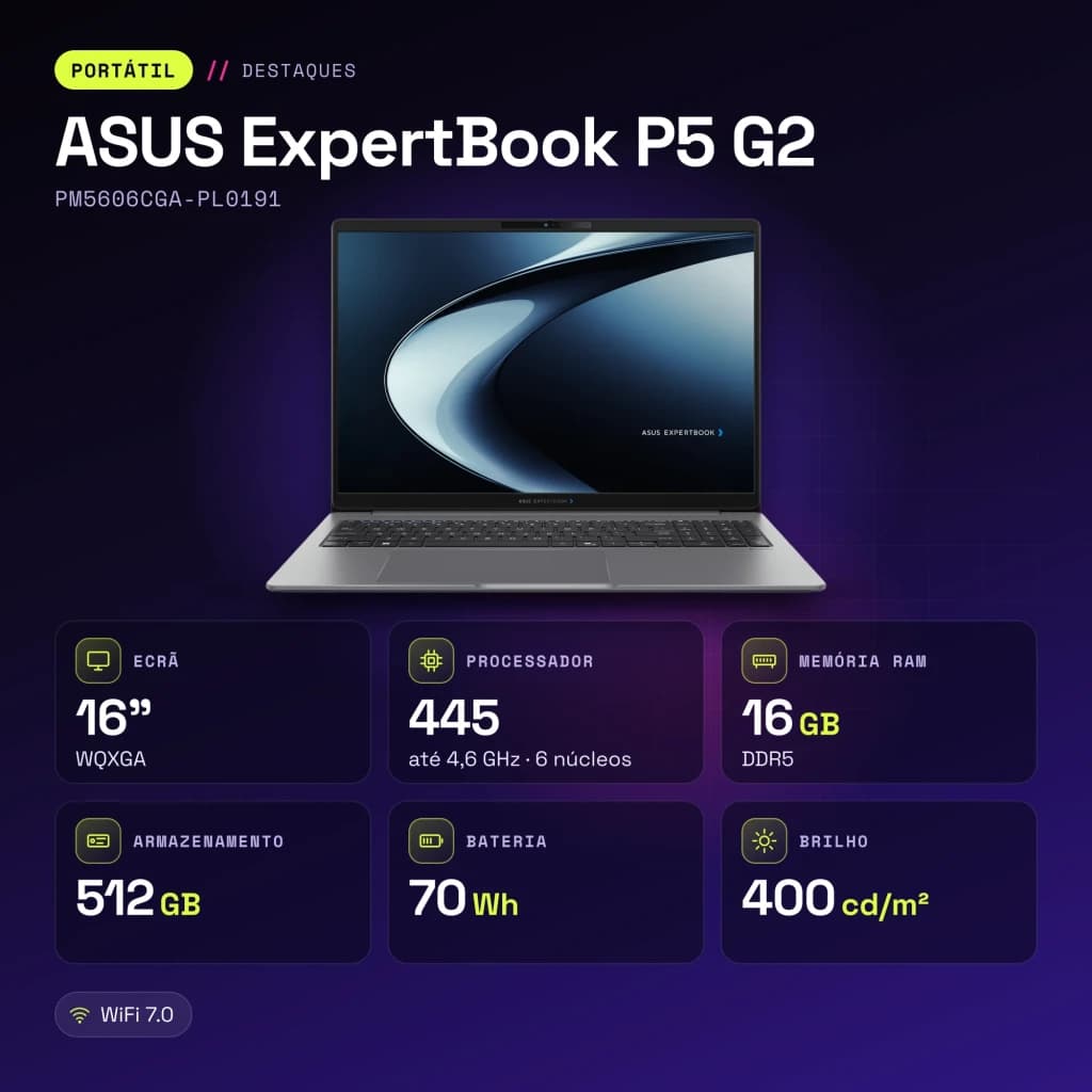 Portable ASUS ExpertBook P5 G2 16Go/512Go 16 pouces WQXGA AMD Ryzen AI 7 445 SSD Sans Système d'Exploitation Gris - 64 GB