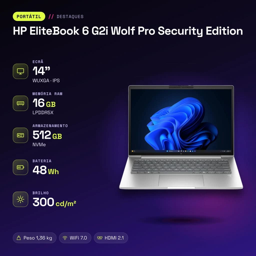 Portátil HP EliteBook 6 G2i Wolf Pro Security Edition 16GB/512GB 14 pulgadas WUXGA Intel Core 5 320 SSD Plata - WiFi 7.0