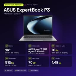 Portátil ASUS ExpertBook P3 16GB/512GB 14 polegadas WQXGA AMD Ryzen 7 8840HS SSD Windows 11 Pro Cinzento PM3406CHA-NZ0264X