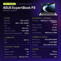 Portátil ASUS ExpertBook P3 16GB/512GB 14 polegadas WQXGA AMD Ryzen 7 8840HS SSD Windows 11 Pro Cinzento PM3406CHA-NZ0264X