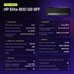 Ordenador Sobremesa HP Elite 800 G9 SFF 16GB/512GB Negro Intel Core i5-14500 SSD Windows 11 Pro - características, 16 GB