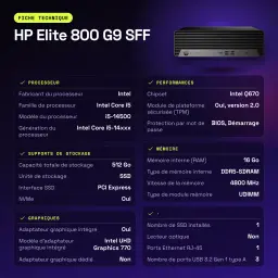 Ordenador Sobremesa HP Elite 800 G9 SFF 16GB/512GB Negro Intel Core i5-14500 SSD Windows 11 Pro - características, 1 x 16 GB