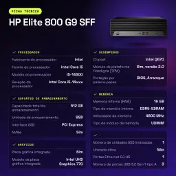 Ordenador Sobremesa HP Elite 800 G9 SFF 16GB/512GB Negro Intel Core i5-14500 SSD Windows 11 Pro - características, 512 GB