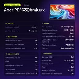 Acer PD163Qbmiuux Cinzento