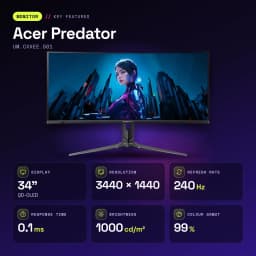 Monitor Acer Predator 34 polegadas QD-OLED 240Hz Curvo UWQHD Preto UM.CXXEE.501 - características, 86,4 cm (34")