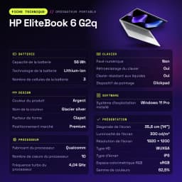 PC portable HP EliteBook 6 G2q 16Go/512Go 14 pouces WUXGA IPS Qualcomm Snapdragon X2 Plus X2P-64-100 SSD Windows 11 Pro