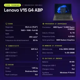 Portátil Lenovo V15 G4 ABP 8GB/512GB 15,6 pulgadas Full HD AMD Ryzen 5 5625U SSD Windows 11 Home Negro business - 512 GB