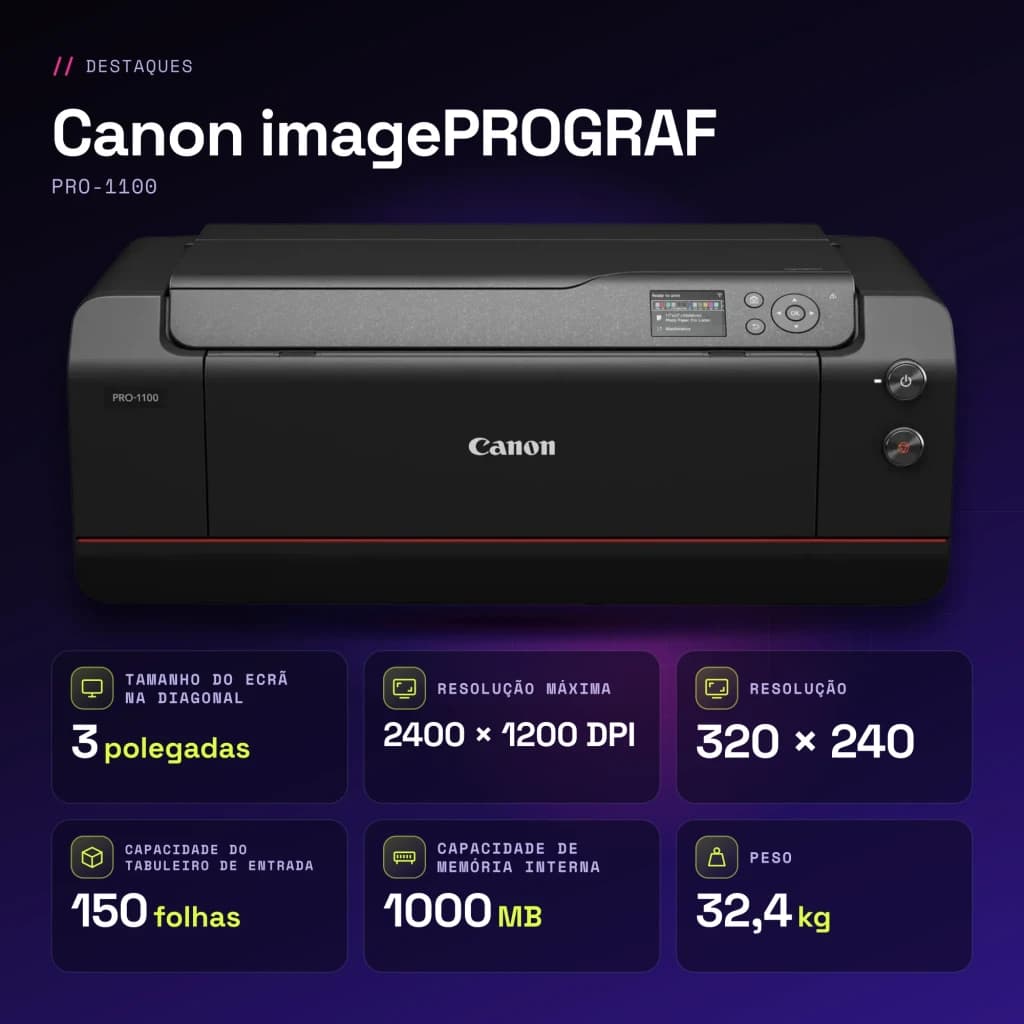 Impressora fotográfica Canon imagePROGRAF Color Wi-Fi Preto PRO-1100 - características, WiFi 5.0
