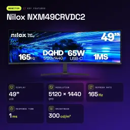 Moniteur Nilox 49 pouces 165Hz Incurvé Dual QHD VA Noir NXM49CRVDC2 - caractéristiques, LCD