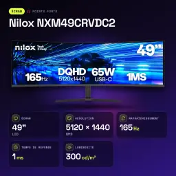 Moniteur Nilox 49 pouces 165Hz Incurvé Dual QHD VA Noir NXM49CRVDC2 - caractéristiques, 1 ms