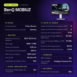 Monitor gaming BenQ MOBIUZ 26,5 pulgadas OLED 240Hz 4K IPS Negro/Blanco EX271UZ - características, 3.2 Gen 1