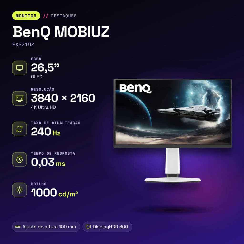 Monitor gaming BenQ MOBIUZ 26,5 pulgadas OLED 240Hz 4K IPS Negro/Blanco EX271UZ - características, 240 Hz