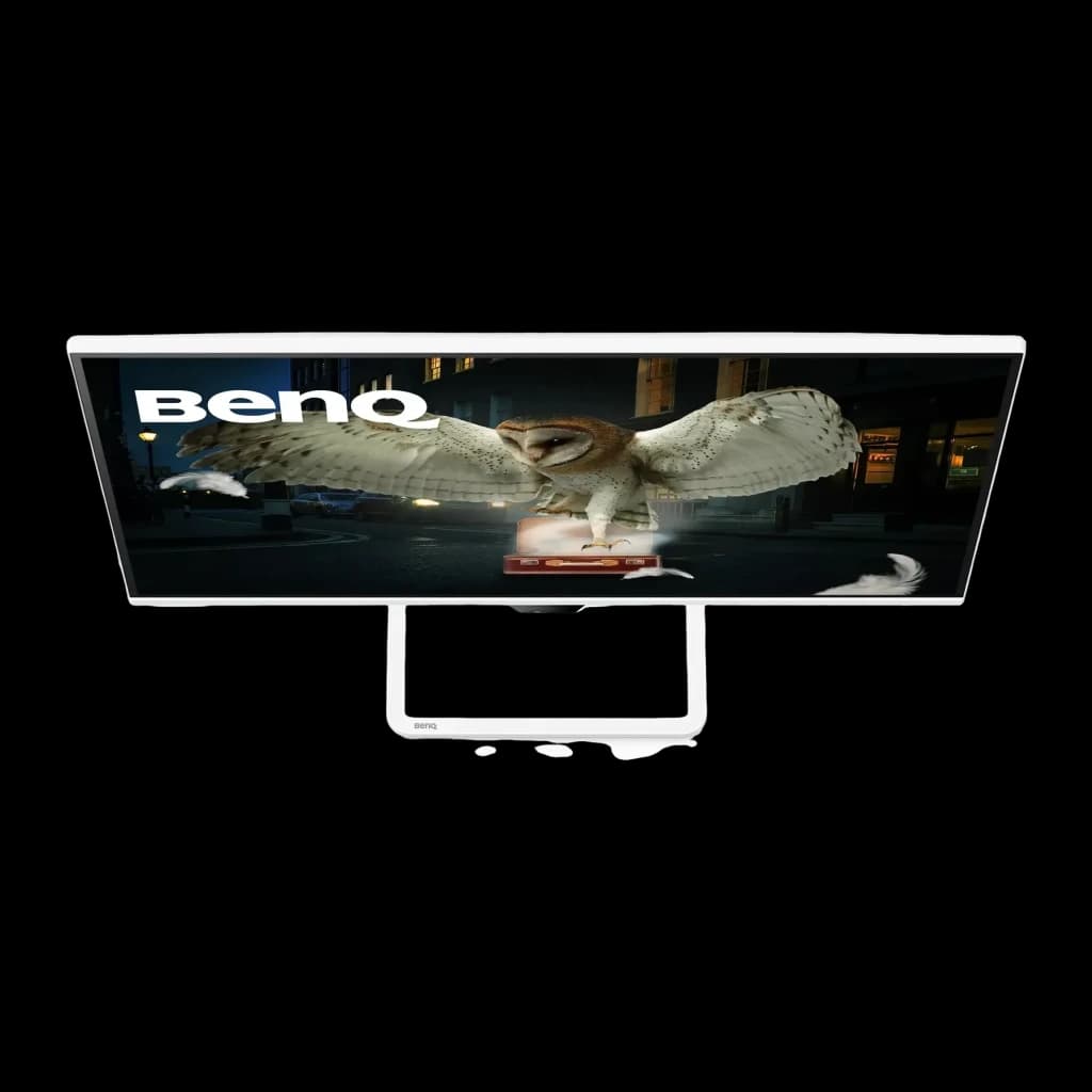 Moniteur BenQ EW270Q 27 pouces 200Hz QHD IPS Blanc - écran avec hibou et pied blanc visible