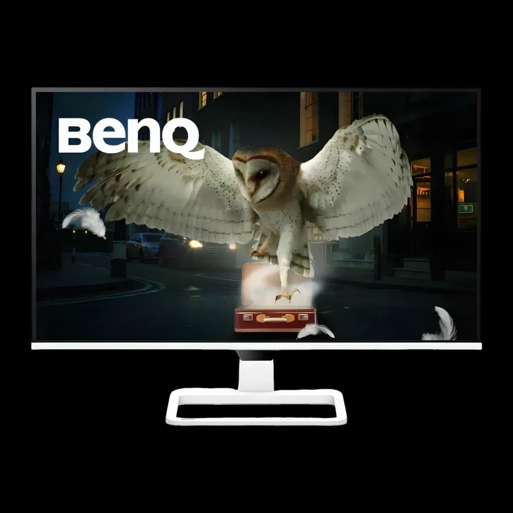Moniteur BenQ EW270Q 27 pouces 200Hz QHD IPS Blanc - écran avec chouette en vol, bordure fine et pied blanc