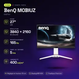 Écran gaming BenQ MOBIUZ 27 pouces 165Hz 4K IPS Noir/Blanc EX271U - caractéristiques, 165 Hz