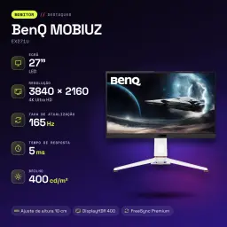 Écran gaming BenQ MOBIUZ 27 pouces 165Hz 4K IPS Noir/Blanc EX271U - caractéristiques, 400 cd/m²