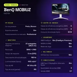 Écran gaming BenQ MOBIUZ 27 pouces 165Hz 4K IPS Noir/Blanc EX271U - caractéristiques, 220,2 mm