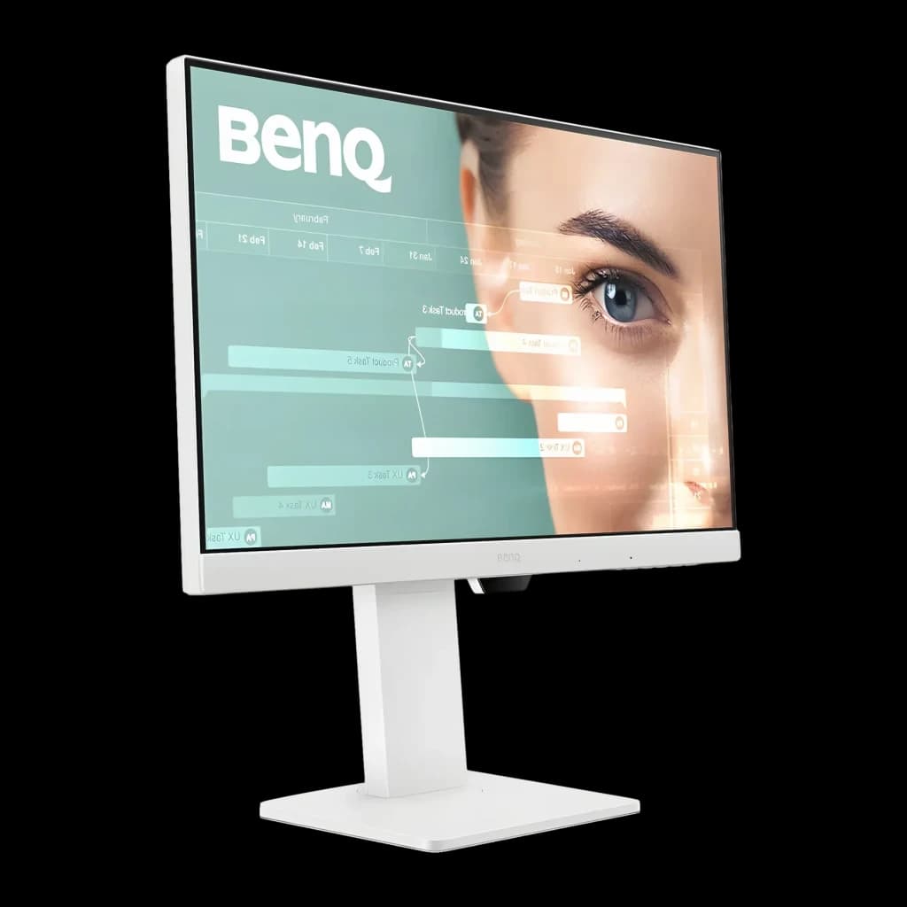 Monitor BenQ 23,8 pulgadas Full HD IPS 100Hz 5 ms Blanco GW2486TC - pantalla encendida con interfaz y rostro