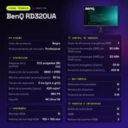 Monitor BenQ 31,5 pulgadas 4K IPS 60Hz 5 ms Negro RD320UA - características, 2 x USB-A 3.2 Gen 2