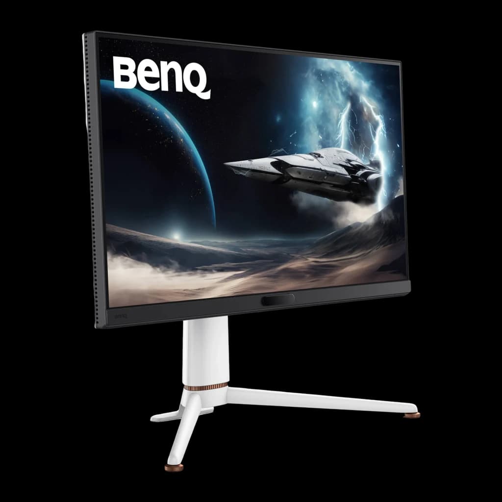 Écran gaming BenQ MOBIUZ EX271Q 27 pouces 180Hz QHD IPS Noir/Blanc - écran allumé scène spatiale, pied blanc