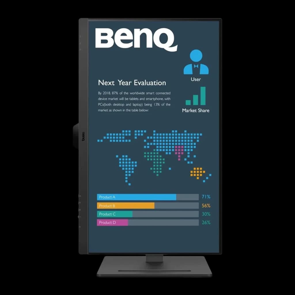 Monitor BenQ 27 pulgadas QHD IPS 75Hz 5 ms Negro BL2790QT - pantalla en vertical con infografía de datos