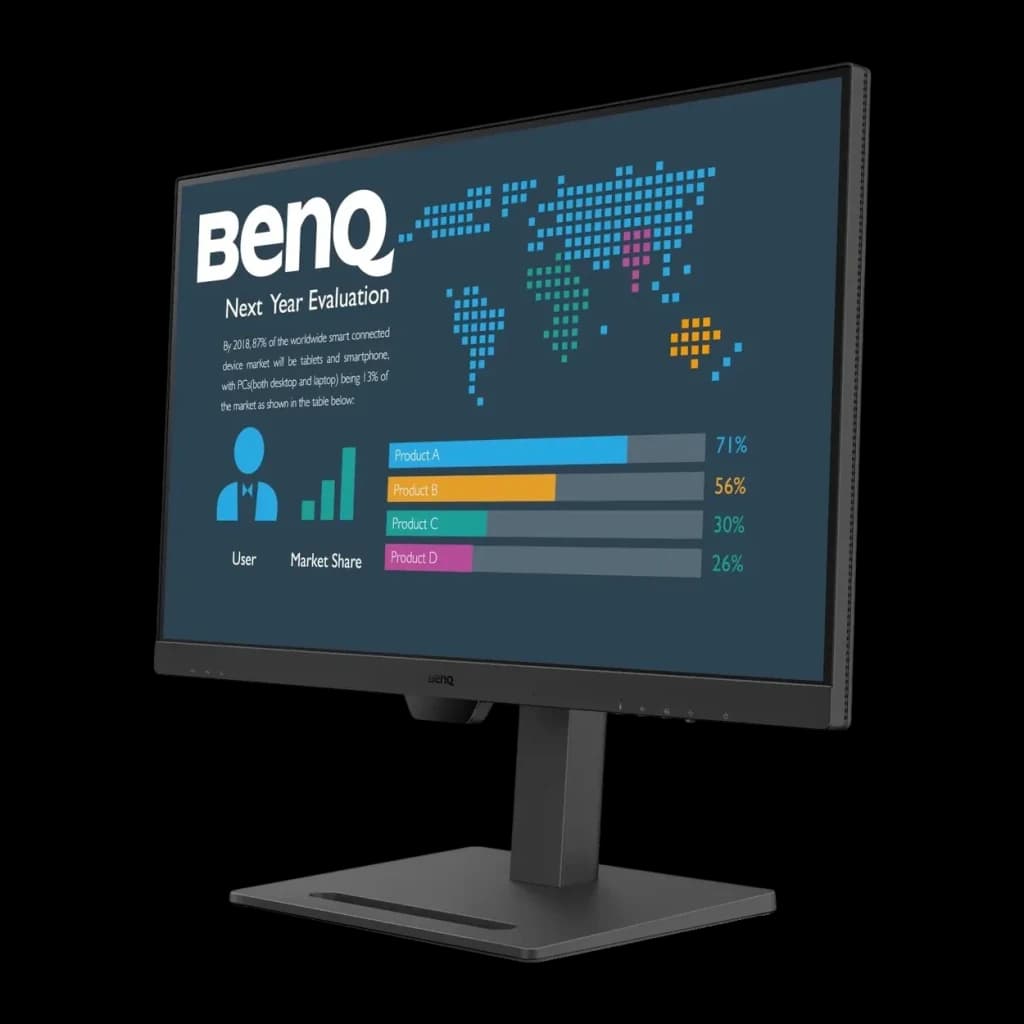 Monitor BenQ 27 pulgadas QHD IPS 75Hz 5 ms Negro BL2790QT - pantalla con gráficos de barras y mapa mundial
