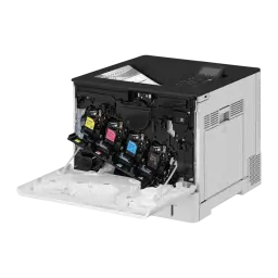 Impresora laser color Canon i-SENSYS WiFi Dúplex Blanco LBP732Cdw - puerta frontal abierta con 4 cartuchos de tóner