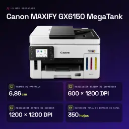 Impresora multifuncion Canon MAXIFY GX6150 MegaTank Tinta Color WiFi Negro - características