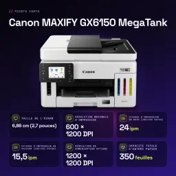 Impresora multifuncion Canon MAXIFY GX6150 MegaTank Tinta Color WiFi Negro - características, 2 en 1, 4 en 1