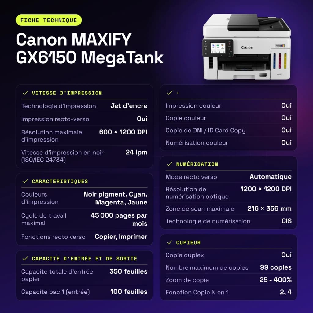 Impresora multifuncion Canon MAXIFY GX6150 MegaTank Tinta Color WiFi Negro - características, WiFi 4.0