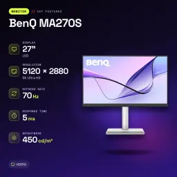 Moniteur BenQ MA270S 27 pouces 5K IPS 70Hz 5 ms Blanc - caractéristiques, 450 cd / m²