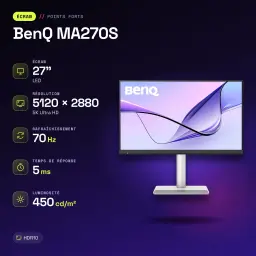 Moniteur BenQ MA270S 27 pouces 5K IPS 70Hz 5 ms Blanc - caractéristiques, 100 x 100 mm
