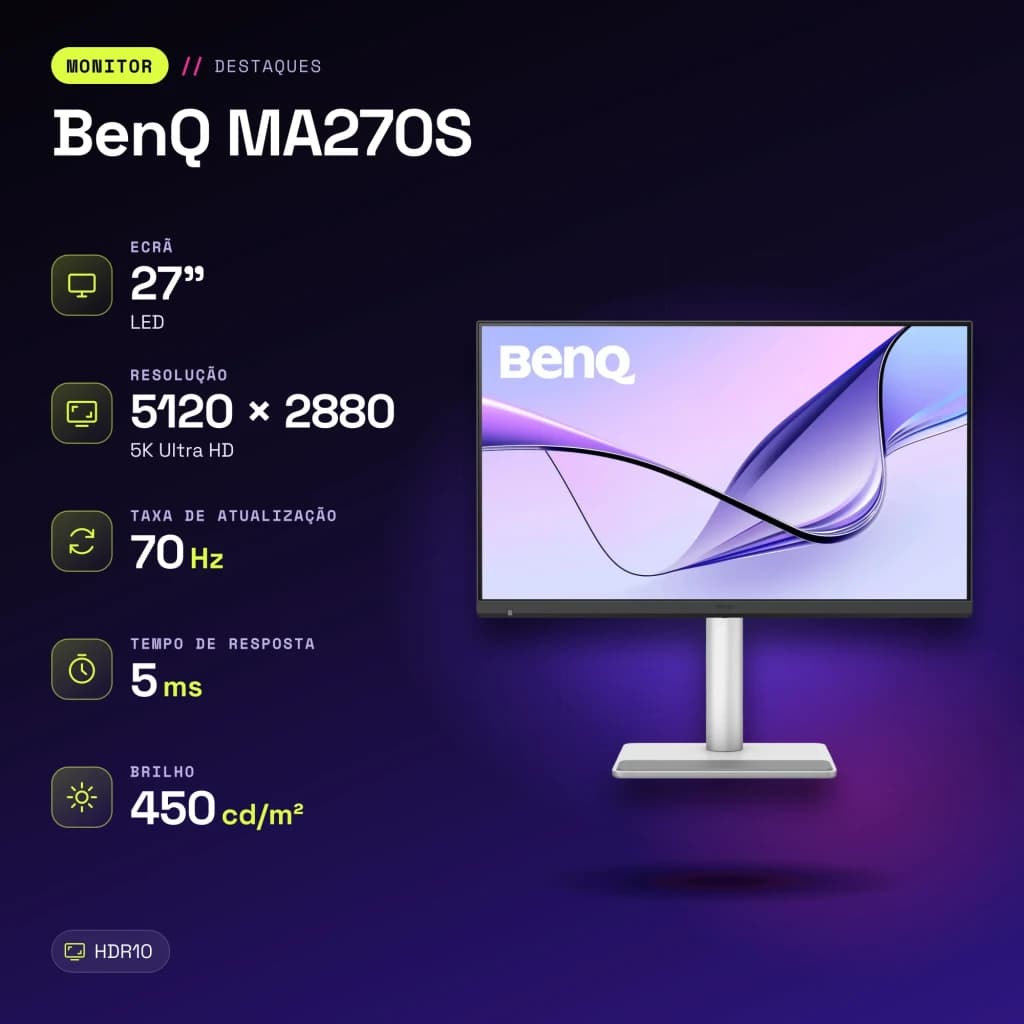 Moniteur BenQ MA270S 27 pouces 5K IPS 70Hz 5 ms Blanc - caractéristiques, 150 mm