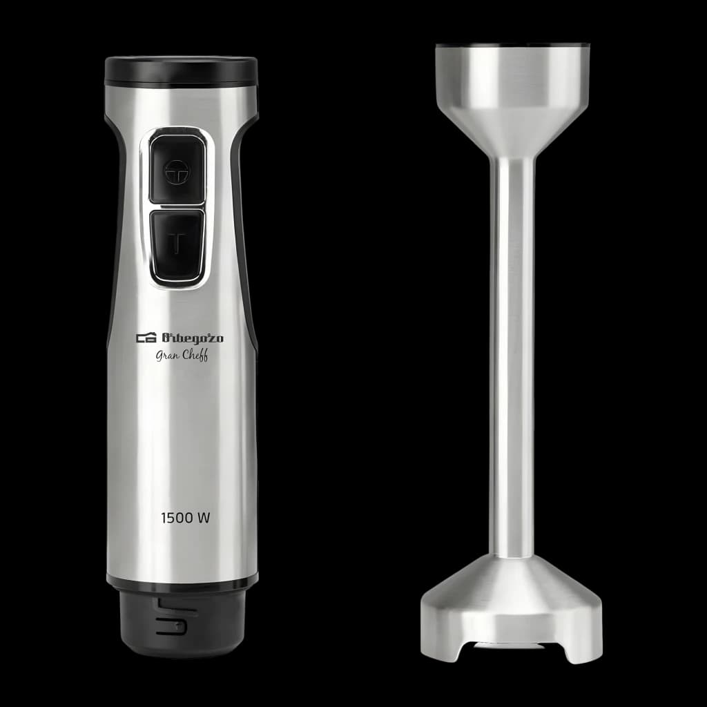 Mixeur plongeant Orbegozo BT 3015 1500W 700ml Argent - corps argenté avec boutons et bras mixeur détaché