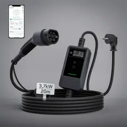 Chargeur Voiture Électrique DÉ 3,7kW Type 2 Câble 5m deM2D03B7NA - boîtier LCD, connecteur Type 2, prise Schuko