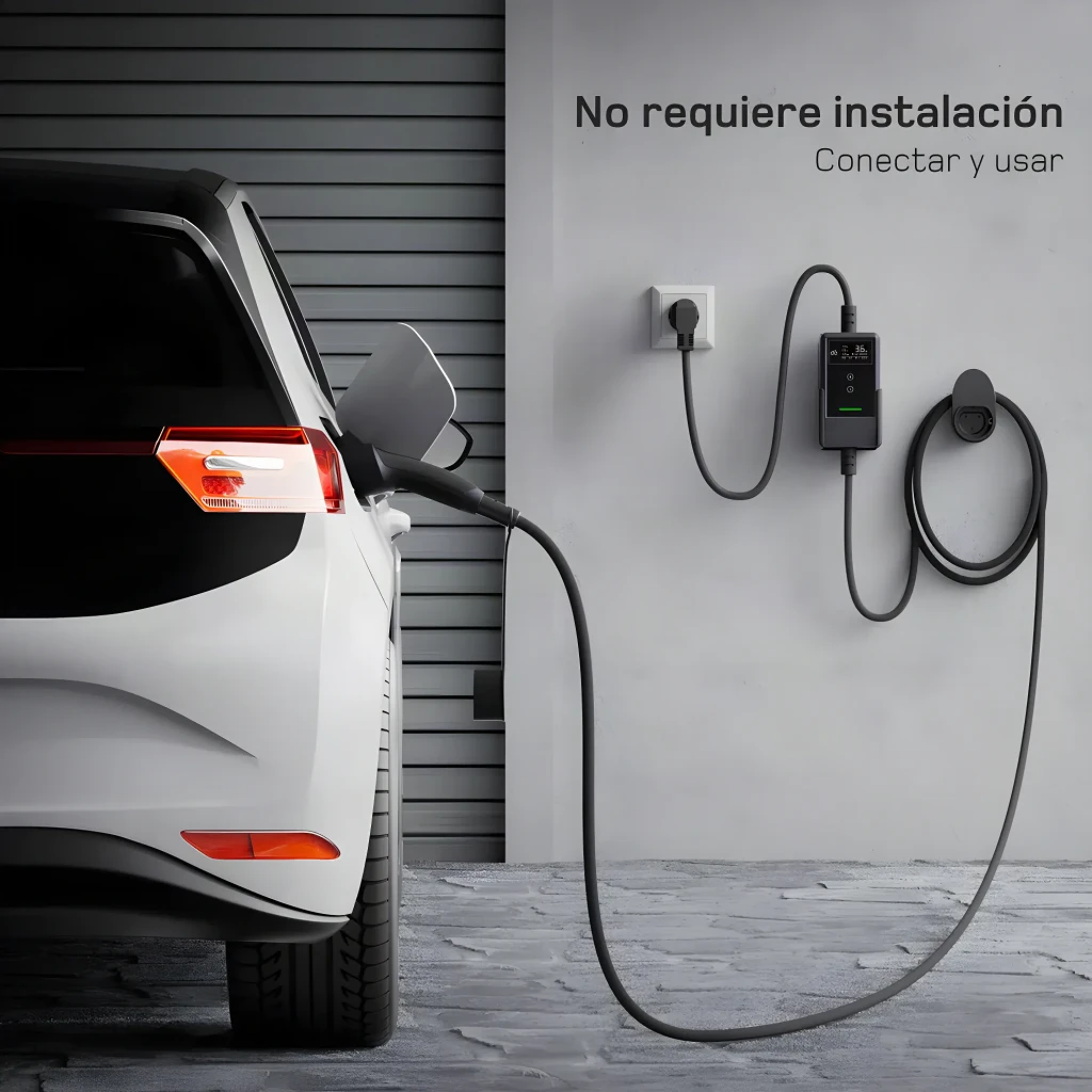Chargeur Voiture Électrique DÉ 3,7kW Type 2 Câble 5m deM2D03B7NA, utilisation: branché au mur chargeant une voiture
