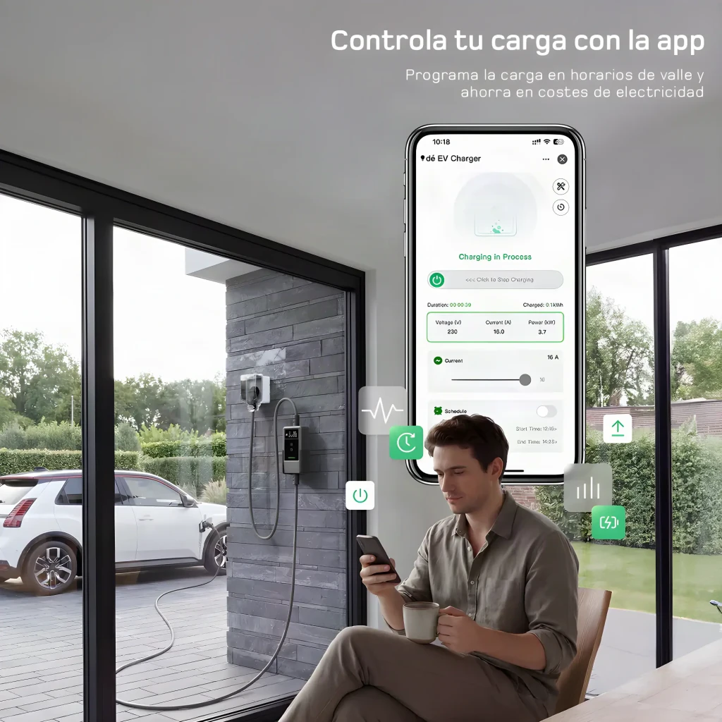 Chargeur Voiture Électrique DÉ 3,7kW Type 2 Câble 5m deM2D03B7NA, app: contrôle de charge sur smartphone, borne installée