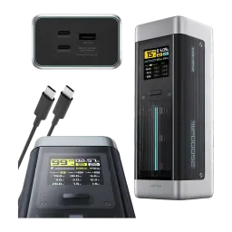 Power Bank Cuktech 25000mAh Noir 210W 2x USB-C 1x USB-A PD 3.1 CUK00P23GLBK - écran LCD, ports USB-C et USB-A