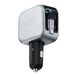 Chargeur voiture Cuktech Gris 100W 3 Ports CC903P - ports USB-C et USB-A visibles avec voyant bleu