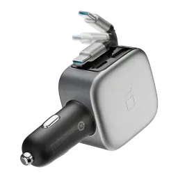 Chargeur voiture Cuktech Gris 100W 3 Ports CC903P - connecteurs USB-C et USB-A déployés sur corps argenté