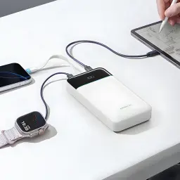 Power Bank Cuktech 25000mAh Blanc Câble USB-C Intégré 120W 3 Ports LPB252N - charge simultanée smartphone