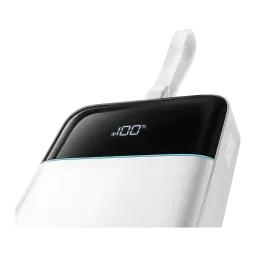Power Bank Cuktech 25000mAh Blanc Câble USB-C Intégré 120W 3 Ports LPB252N - écran LED à 100% et câble déployé