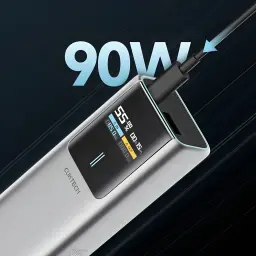 Power Bank Cuktech 10000mAh Gris 150W USB-C + USB-A Charge Rapide CKPB100PGLBL - écran LCD affichant 55%