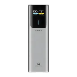 Power Bank Cuktech 10000mAh Gris 150W USB-C + USB-A Charge Rapide CKPB100PGLBL - écran OLED affichant 100%