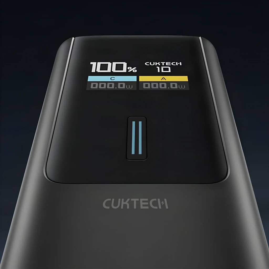 Power Bank Cuktech 10000mAh Noir 150W USB-C + USB-A Charge Rapide CKPB100PGLBL - écran LED affichant