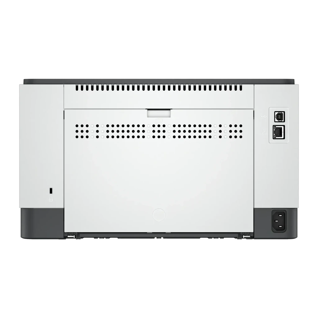 Imprimante laser HP LaserJet M207dw Monochrome WiFi Recto-verso Gris, vue arrière: ports USB et Ethernet, grilles
