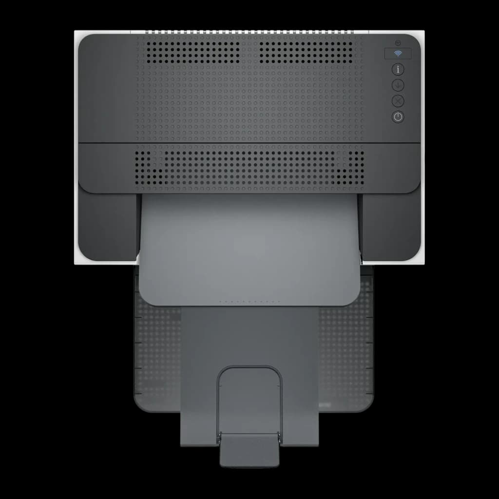 Imprimante laser HP LaserJet M207dw Monochrome WiFi Recto-verso Gris - panneau boutons WiFi et bac de sortie